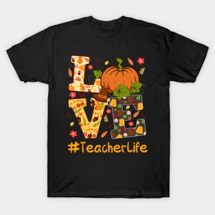 Thankful Teacher Retro Groovy Thanksgiving Fall Women Men T-Shirt